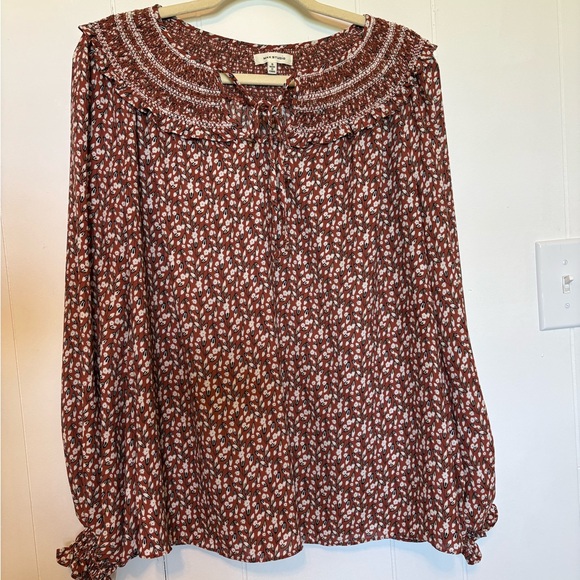 Max Studio Tops - Max Studio Rust Floral Smocked-Neck Blouse